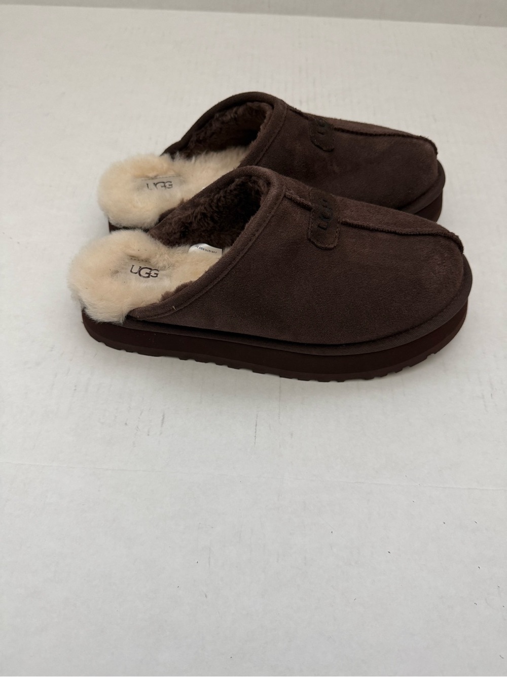 UGG Chocolate Brown Suede Shearling Clog Slippers Size 10